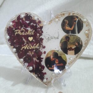 LED Resin Heart Shape Frame With Wooden Stand